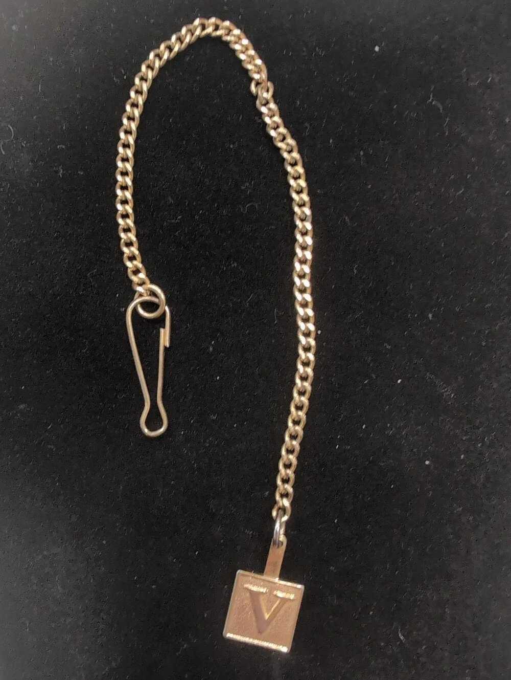 Vintage Gold Tone Pocket Watch Curb Link Chain W/ Initial V